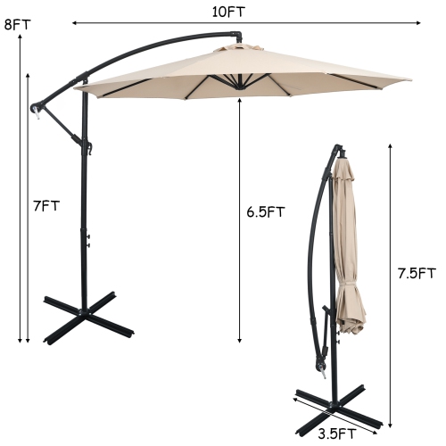 Patiojoy 10FT Patio Offset Umbrella 8 Ribs Cantilever Umbrella w/Crank for Poolside Yard Lawn Garden Gray/Red/Orange/Beige/Coffee/Navy