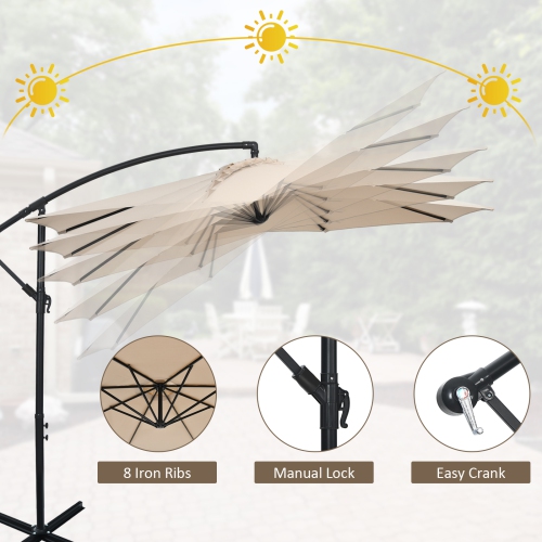 Patiojoy 10FT Patio Offset Umbrella 8 Ribs Cantilever Umbrella w/Crank for Poolside Yard Lawn Garden Gray/Red/Orange/Beige/Coffee/Navy