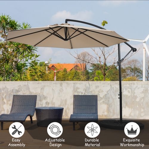 Patiojoy 10FT Patio Offset Umbrella 8 Ribs Cantilever Umbrella w/Crank for Poolside Yard Lawn Garden Gray/Red/Orange/Beige/Coffee/Navy
