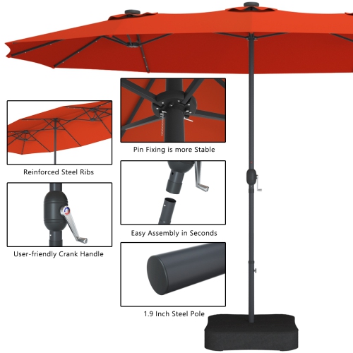 Topbuy 15' Outdoor Solar LED Patio Double-Sided Market Umbrella
