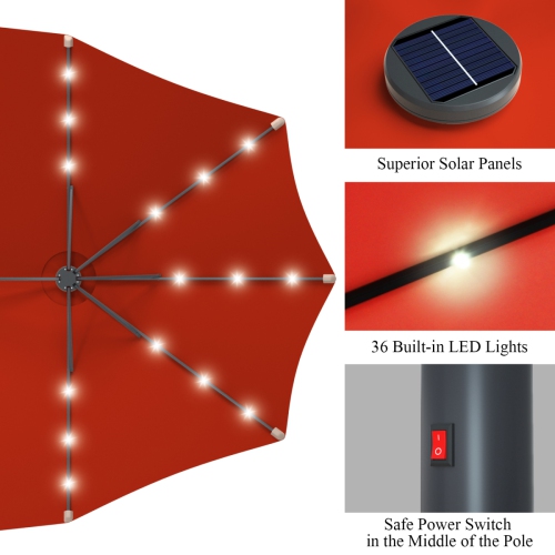 Topbuy 15' Outdoor Solar LED Patio Double-Sided Market Umbrella