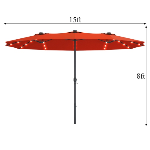 Topbuy 15' Outdoor Solar LED Patio Double-Sided Market Umbrella