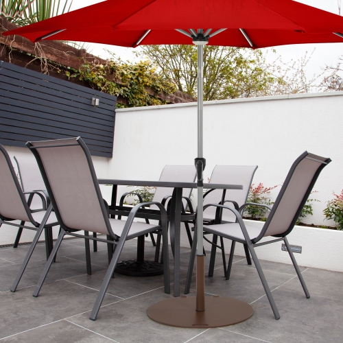 Patiojoy 50LBS Patio Market Umbrella Base Stand Weighted Round Umbrella Holder w/Handle & Wheels Brown