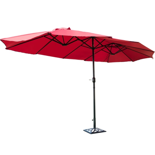 TOPBUY  15 Ft Outdoor Patio Umbrella Double-Sided Shade Offset Wine In Red