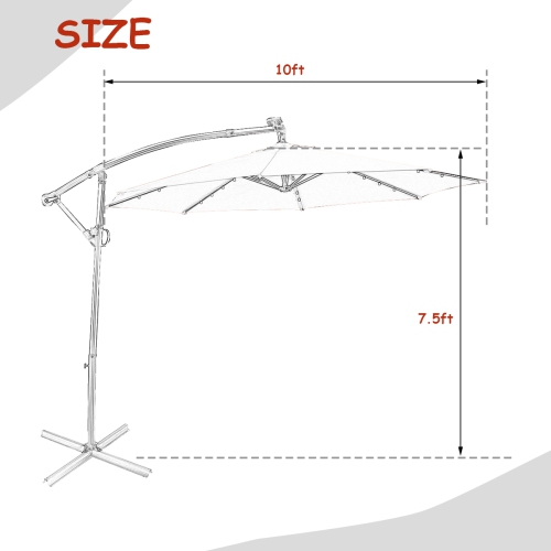 Topbuy Aluminum Patio Hanging Umbrella Solar Powered Offset Umbrella With Cross Base & Pole