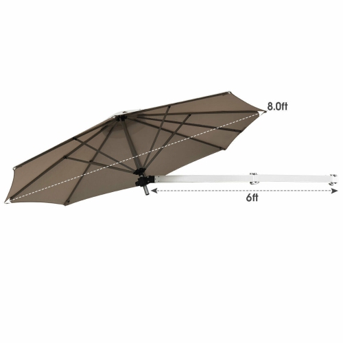 Topbuy 8ft Wall Mounted Cantilever Umbrella Patio Adjustable Tilting Sunshade Umbrella