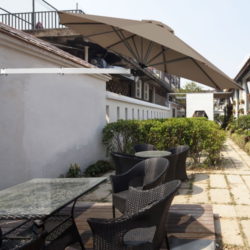 Topbuy 8ft Wall Mounted Cantilever Umbrella Patio Adjustable Tilting Sunshade Umbrella