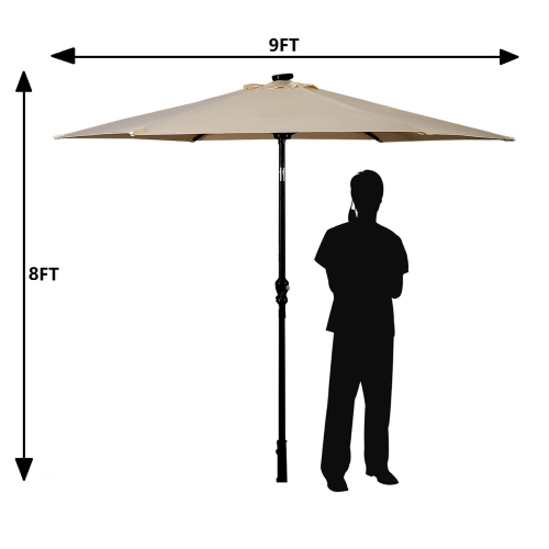 Topbuy 9' Outdoor Patio Umbrella Offset w/LED Light Beige/Burgundy/Tan/Blue/Orange