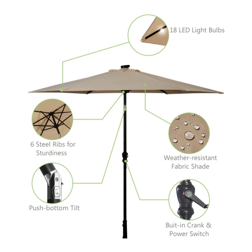 Topbuy 9' Outdoor Patio Umbrella Offset w/LED Light Beige/Burgundy/Tan/Blue/Orange