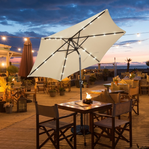 Topbuy 9' Outdoor Patio Umbrella Offset w/LED Light Beige/Burgundy/Tan/Blue/Orange