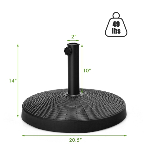Topbuy 49lbs Round Patio Umbrella Base, Outdoor Resin Umbrella Stand W/ Rattan Design, Adjustable Knob