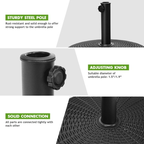 Topbuy 49lbs Round Patio Umbrella Base, Outdoor Resin Umbrella Stand W/ Rattan Design, Adjustable Knob