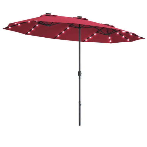 TOPBUY  15' Outdoor Solar Led Patio Double-Sided Market Umbrella