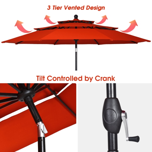Topbuy Outdoor Auto-tilt Patio Market Umbrella W/ Double Vented Beige/ Burgundy/ Tan/ Orange