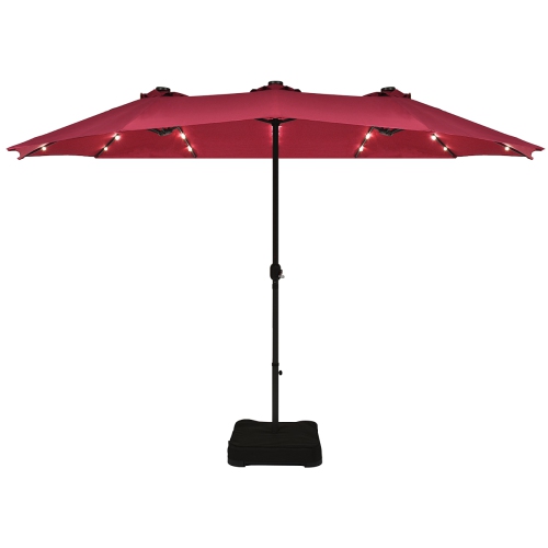 TOPBUY  15' Outdoor Led Patio Double-Sided Umbrella W/base