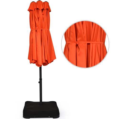 Topbuy 15 Ft Outdoor Double-Sided Patio Umbrella with Base Orange/Tan/Burgundy/Beige