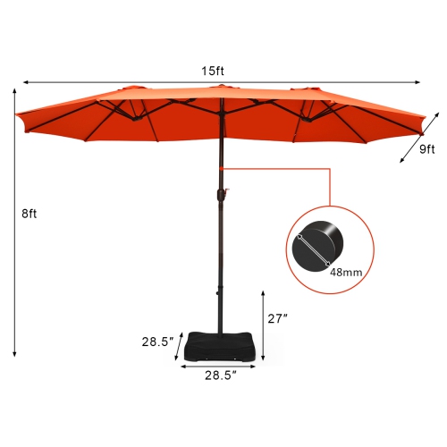 Topbuy 15 Ft Outdoor Double-Sided Patio Umbrella with Base Orange/Tan/Burgundy/Beige