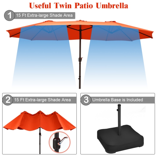 Topbuy 15 Ft Outdoor Double-Sided Patio Umbrella with Base Orange/Tan/Burgundy/Beige