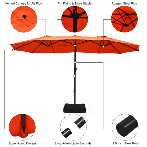 Topbuy 15 Ft Outdoor Double-Sided Patio Umbrella with Base Orange/Tan/Burgundy/Beige
