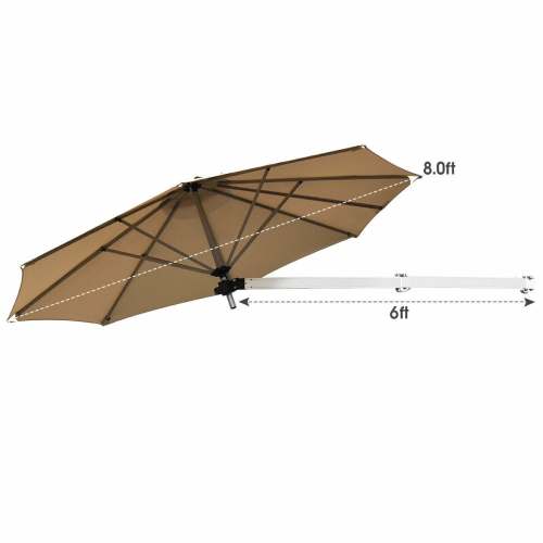 Topbuy 8ft Wall Mounted Cantilever Umbrella Patio Adjustable Tilting Sunshade Umbrella