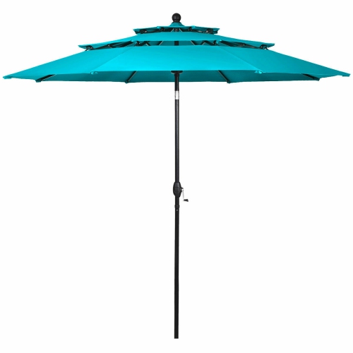 TOPBUY  Outdoor Auto-Tilt Patio Market Umbrella W/ Double Vented Beige/ Burgundy/ Tan/ In Orange