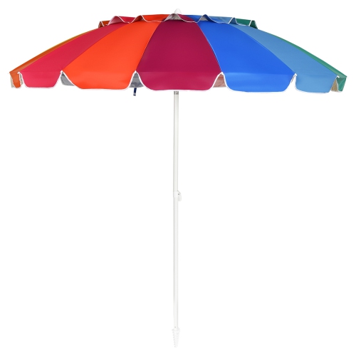 Patiojoy 8 FT Patio Beach Umbrella Sun Shelter w/Sand Anchor & Tilt Air Vent for Garden Beach Backyard Rainbow