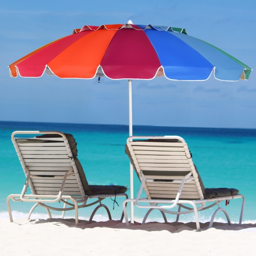 Patiojoy 8 FT Patio Beach Umbrella Sun Shelter w/Sand Anchor & Tilt Air Vent for Garden Beach Backyard Rainbow