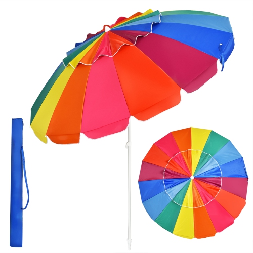 Patiojoy 8 FT Patio Beach Umbrella Sun Shelter w/Sand Anchor & Tilt Air Vent for Garden Beach Backyard Rainbow