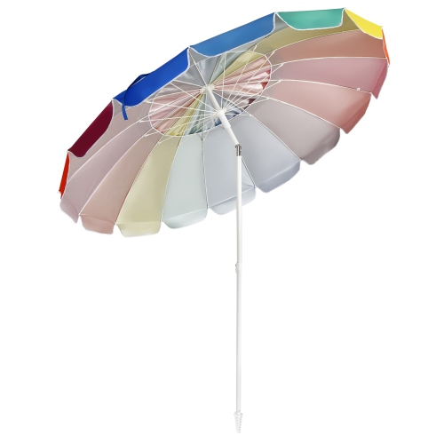 Patiojoy 8 FT Patio Beach Umbrella Sun Shelter w/Sand Anchor & Tilt Air Vent for Garden Beach Backyard Rainbow
