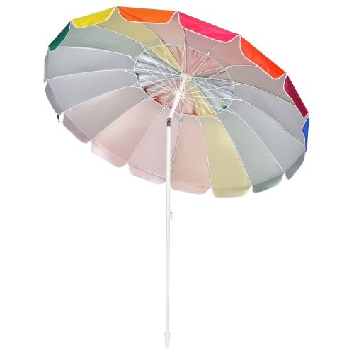 Patiojoy 8 FT Patio Beach Umbrella Sun Shelter w/Sand Anchor & Tilt Air Vent for Garden Beach Backyard Rainbow