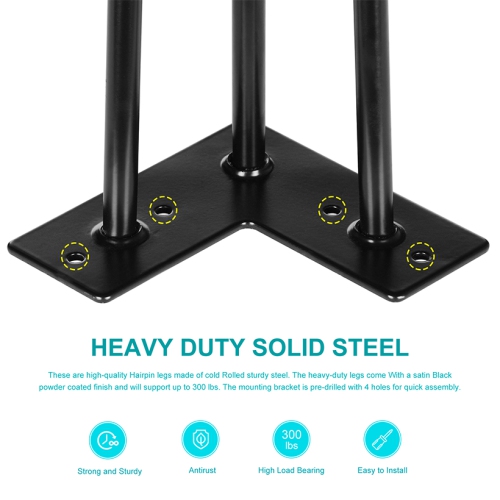 28" Metal Hairpin Rod Table Desk Legs, Set o 4 DIY Home Furniture Kits with Bonus Rubber Floor Protectors
