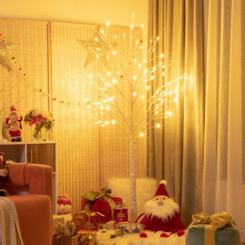 Costway 6ft Pre-lit White Twig Birch Tree for Christmas Holiday w/ 96 LED Lights