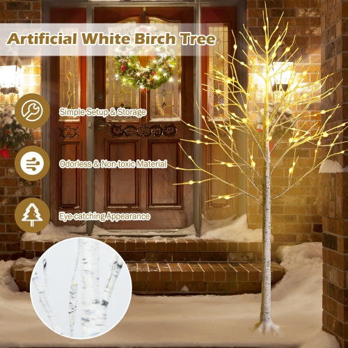Costway 6ft Pre-lit White Twig Birch Tree for Christmas Holiday w/ 96 LED Lights