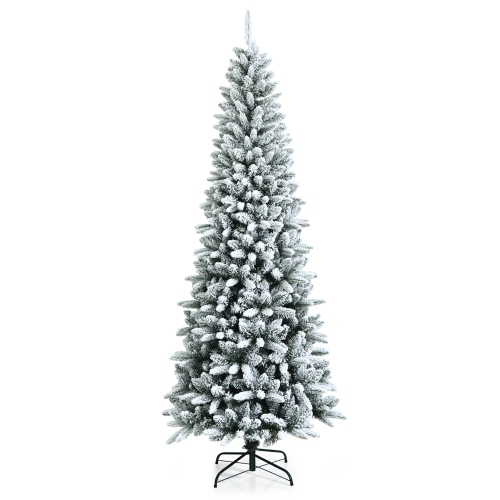 7.5ft Snow-Flocked Hinged Artificial Christmas Pencil Tree avec 1189 conseils mixtes