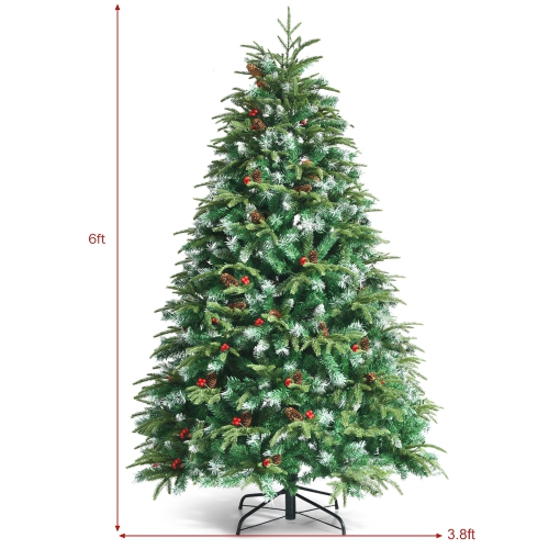 Costway 6ft Pre-Lit Snowy Christmas Hinged Tree 11 Flash Modes w/ 350 Multi-Color Lights