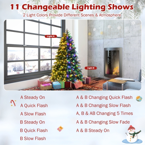 Costway 6ft Pre-Lit Snowy Christmas Hinged Tree 11 Flash Modes w/ 350 Multi-Color Lights