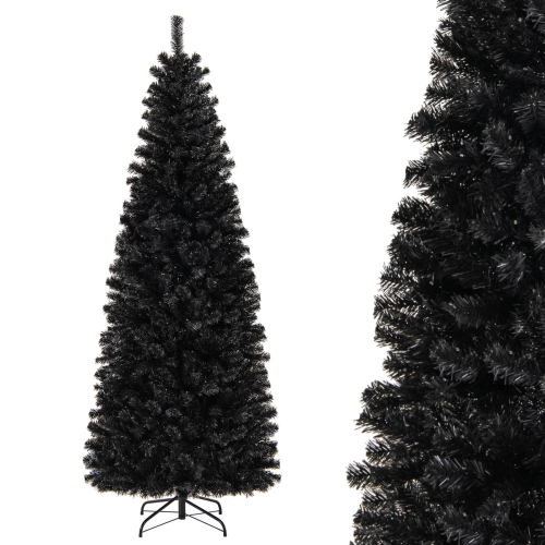 Costway 7ft Pre-lit PVC Christmas Halloween Pencil Tree Black with 350 LED Lights