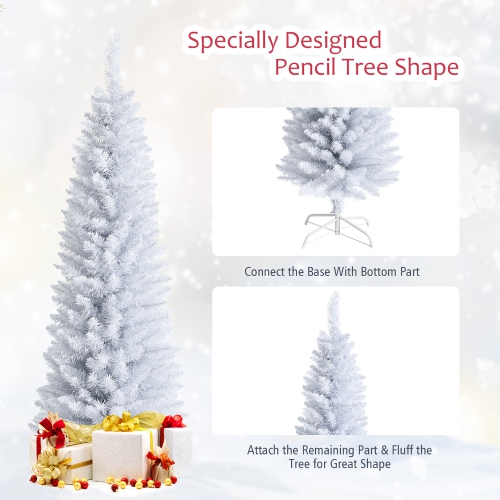 Costway 5ft Unlit Artificial Slim Pencil Christmas Tree with Metal Stand White