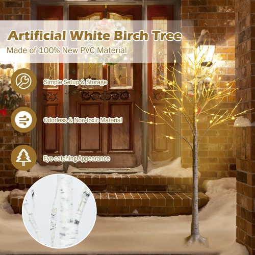 Costway 5ft Pre-lit White Twig Birch Tree for Christmas Holiday w/ 72 LED Lights