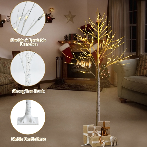 Costway 5ft Pre-lit White Twig Birch Tree for Christmas Holiday w/ 72 LED Lights