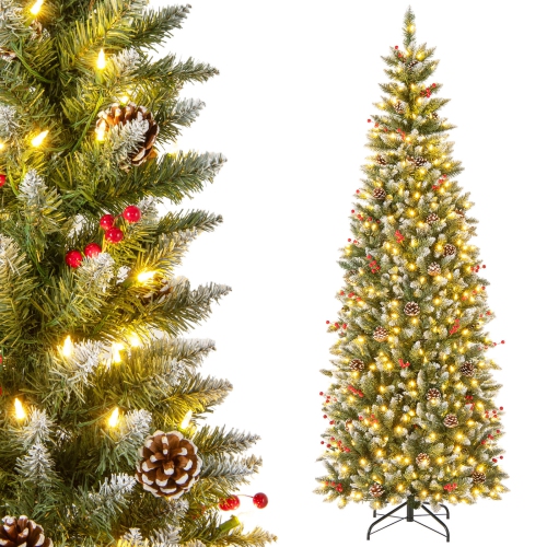 COSTWAY  7 Ft Pre-Lit Artificial Christmas Tree With 818 Snowy Branch Tips 350 Led Lights