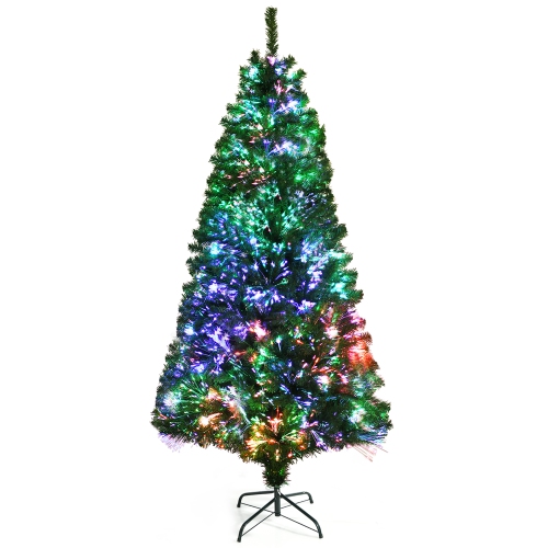 COSTWAY  7Ft Pre-Lit Fiber Optic Pvc Artificial Christmas Tree W/ 820 Branch Tips