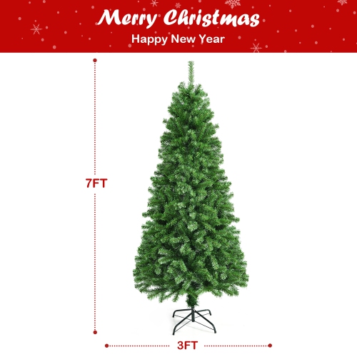 Costway 7ft Pre-lit Fiber Optic PVC Artificial Christmas Tree w/ 820 Branch Tips