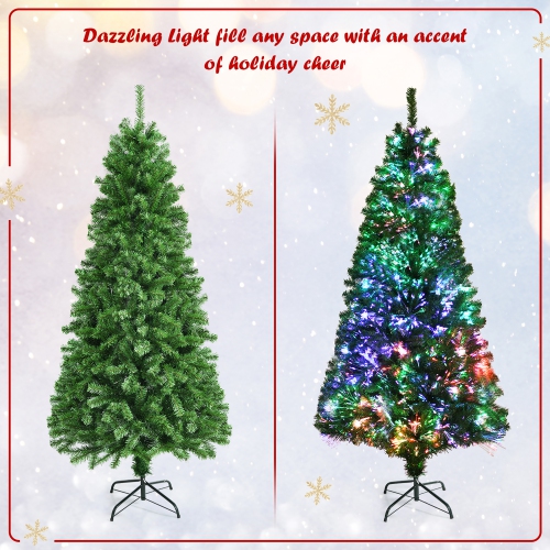 Costway 7ft Pre-lit Fiber Optic PVC Artificial Christmas Tree w/ 820 Branch Tips