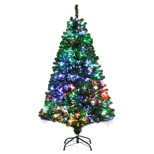COSTWAY  5Ft Pre-Lit Fiber Optic Pvc Artificial Christmas Tree W/ 449 Branch Tips