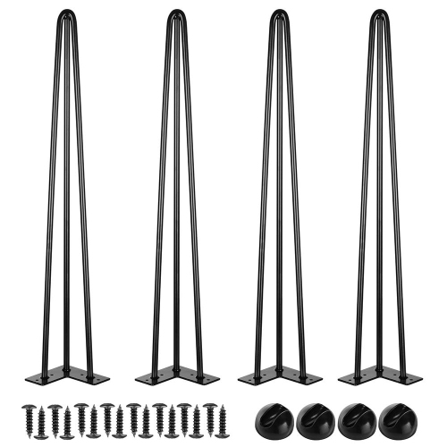 16" Metal Hairpin Furniure Legs Desk Legs, Set of 4 DIY Hairpin Table Kits with Bonus Rubber Floor Protectors