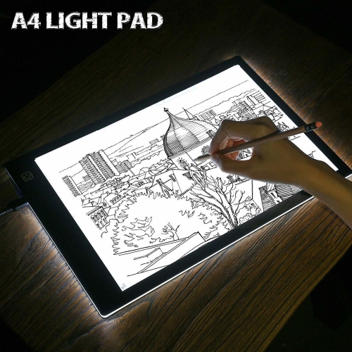 A4 LED Light Box Tracer Drawing Pad with Adapter, Dimmable Brightness for Stenciling, 2D Animation, Calligraphy, Embossing, Sketching & Drawing,