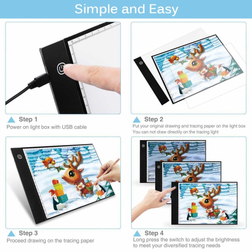 A4 LED Light Box Tracer Drawing Pad with Adapter, Dimmable Brightness for Stenciling, 2D Animation, Calligraphy, Embossing, Sketching & Drawing,