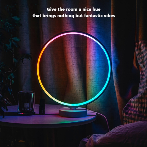Modern Circle RGB Dimmable Table Lamp with Remote Control ,7 Colorful LEDs and 6-Lighting Effect Modes，16 Custom Presets function avails for use as a