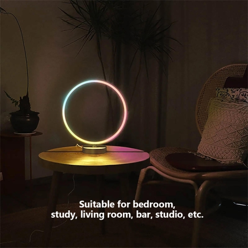Modern Circle RGB Dimmable Table Lamp with Remote Control ,7 Colorful LEDs and 6-Lighting Effect Modes，16 Custom Presets function avails for use as a